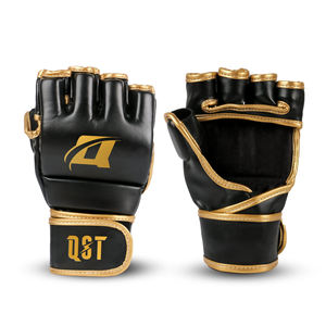 Guantes de agarre MMA de cuero negro de Color personalizado profesional Soporte de muñeca de alta calidad Muay Thai Fight Training 4oz - Product Image 5