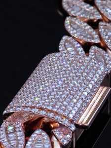 สร้อยคอโซ่เพชร18มม. มอสซาไนท์สุดเก๋สร้อยคอแบบคิวบิ้นตัดสดใส VVS ผ่านเครื่องทดสอบเพชรโรสโกลด์ชุบทอง - Product Image 3