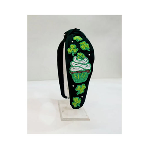 Bandeau pour cheveux en velours et perles fait main de haute qualité sur le thème de la Saint-Patrick, accessoires pour cheveux, bandeaux pour tous les jours - Product Image 3