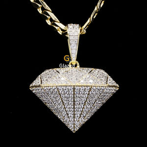 Forma de diamante Corte brillante único Moissanite VVS Claridad Totalmente helado 10K Oro blanco Unisex HipHop Colgante y encanto - Product Image 1