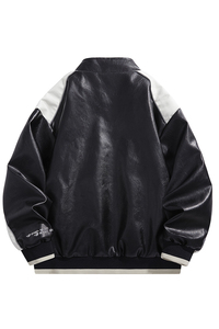 OEM ODM hombres PU cuero calle estilo motocicleta chaqueta otoño moda Hip Hop logotipo personalizado bordado corte suelto frente primavera teñido - Product Image 3
