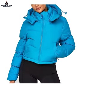 Wholesale Women's Winter Long Sleeve Zip Puffer Jacket Pockets Baggy Short Down Coat Crop Jacket Woman Crop Puffer Down Jacket - Product Image 3