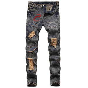 Los pantalones vaqueros vintage más vendidos para hombre, pantalones vaqueros informales de estilo recto con logotipo 1:1 para hombres conscientes de la moda - Product Image 4