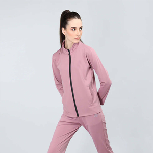 Chándal personalizado con cremallera para mujer, bordado, transpirable, estirable, conjunto de ropa activa de dos piezas, chaqueta con cremallera, pantalones para correr, gimnasio, Yoga - Product Image 1