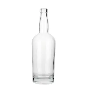 Garrafa de vidro vazia transparente personalizada para vodca, garrafas de licor de 750 ml, garrafas de vidro para uísque por atacado