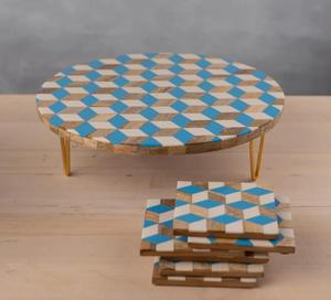 Soporte de pastel de madera de la mejor calidad con resina y metal Estilo Ins de alto estilo para fiesta Boda Restaurante Hotel de India - Product Image 2