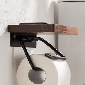 Porte-papier toilette en bois, porte-papier en bois de noyer avec étagère pour téléphone, porte-papier toilette avec étagère 180 mm*130 mm - Product Image 3