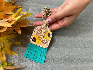 Nuevos llaveros de borla encantadores bonitos de cuero de Color genuino hechos a mano reales, gran oferta, llaveros turquesa modernos de estilo occidental - Product Image 3