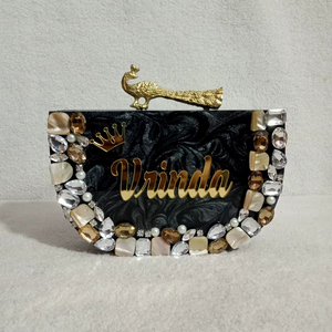 Bolso de mano con nombre personalizado con trabajo de piedra pesada, bolso de mano de resina, Perla de imitación chapada en oro, bolso de mano sólido de mariposa Vintage - Product Image 1