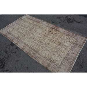 Vintage <b>Turkish</b> <b>Rug</b> Beige Brown 3.7 X 6.8ft Handmade Wool Large Area Patchwork Design Rectangular Hallway Latex for Room Decor - Product Image 4