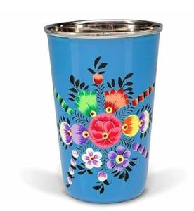 Set of 2 Stainless Steel tumblers hand painted glass with Hand painted enamelware tumblers handcrafted For Kitchen Usage Item - Product Image 3