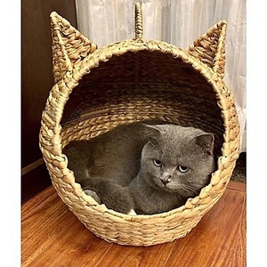 Jacinto de agua tejido a mano de alta calidad, casa para mascotas, forma de gatito, cojín suave, accesorio de ratán de mimbre Natural hecho en casa en Vietnam - Product Image 6