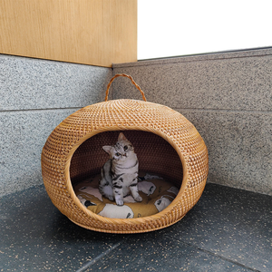 Maison pour animaux de compagnie en bambou écologique, vente en gros, maison pour chat confortable, toutes saisons, tissée à la main, grand espace, lit pour chat mignon - Product Image 5