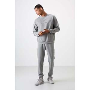 Conjunto Deportivo para Hombre en Algodón Gris Melange, Grueso, Suave, Texturizado, con Estampado - 85253 - Gb melange/gb melange - Product Image 4