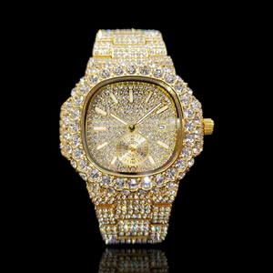 Venta de lujo Bling hombres chapado en oro totalmente helado Hip Hop reloj automático Nautulius oro amarillo diamante reloj personalizado - Product Image 1