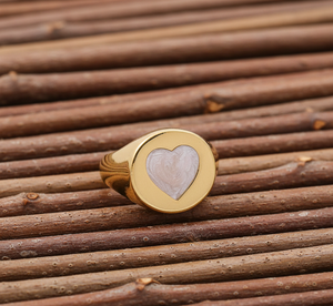 Anillo de sello de corazón esmaltado ajustable de Plata de Ley 925 para boda de fiesta - Product Image 3