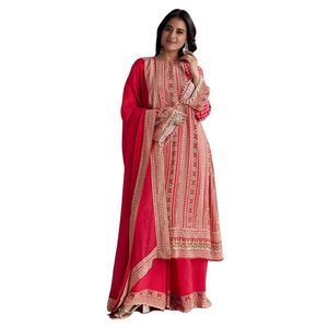 Traje de Kurta Palazzo con estampado rojo carmesí, venta al por mayor, Ropa Étnica para mujer, fábrica de ropa OEM, Proveedor de Ropa a granel, conjunto de moda personalizado - Product Image 1