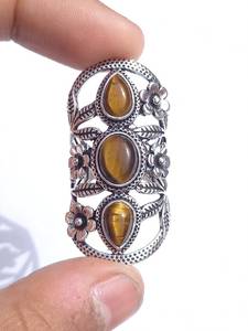 Handmade Moonstone Full <b>Finger</b> <b>Ring</b> with Flower Design and Three Stones - Product Image 3