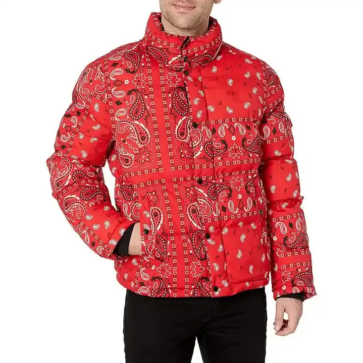 Jaket Puffer cetak OEM kustom untuk pria jaket musim dingin Logo kustom untuk pria dengan saku jaket Puffer pria