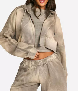 Ensemble décontracté Streetwear Training, sweat à capuche ample et pantalon de survêtement à jambes larges pour femmes, sweats à capuche courts pour femmes - Product Image 2