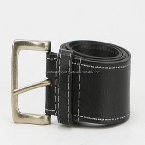 Cinturón informal de cuero para hombre, correa de alta calidad, a la moda, en todos los tamaños personalizados, con costura de borde de diseño blanco y hebilla de latón, OEM de fábrica - Product Image 6