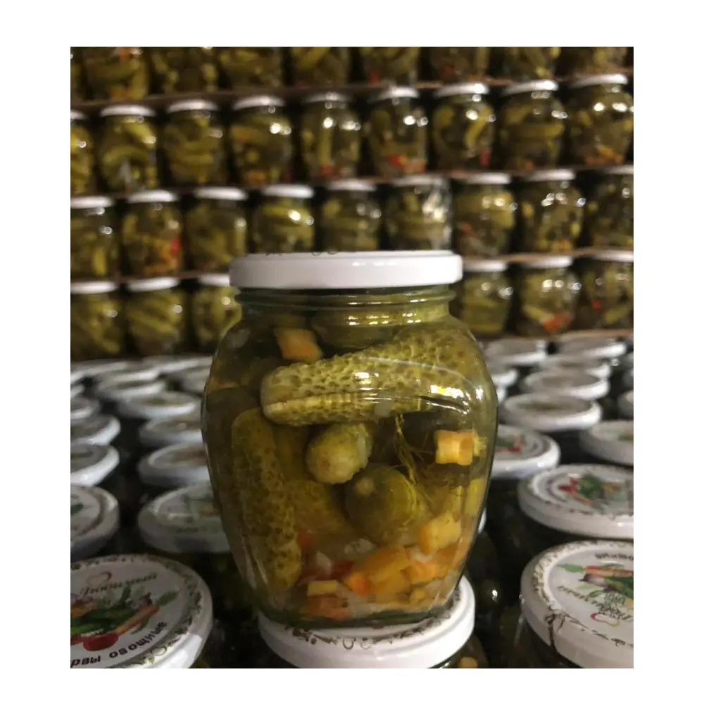 High quality OEM pickled baby cucumbers 500ml/720ml with acetic acid in drum 260 litres in Vietnam
