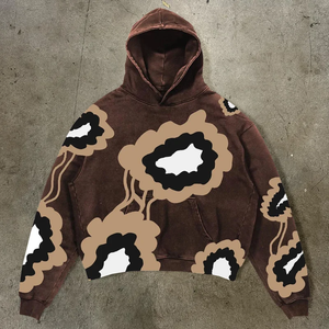 Sudadera con capucha para hombre de 500 g/m² de algodón 100% de alto gramaje, con lavado ácido, térmica para invierno, para fiestas, con apliques de pedrería y parches desgastados, corte holgado - Product Image 1