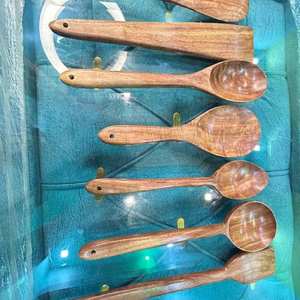 7-Piece Luxury Comfort-Grip <b>Wooden</b> Serving <b>Spoons</b> for <b>Cooking</b> Soft Utensils Parties & Everyday Use - Product Image 1