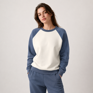 Sweat-shirt personnalisé surdimensionné à col rond et manches raglan, 400 GSM, 80% coton 20% polyester, polaire brossé respirant, color block - Product Image 3