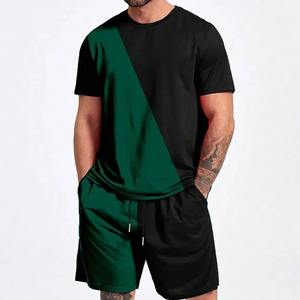 Conjunto corto de 2 piezas de algodón 100% para hombre con tira lateral Conjuntos de pantalones cortos de verano para hombre con diseño de logotipo personalizado con estampado de logotipo personalizado - Product Image 1