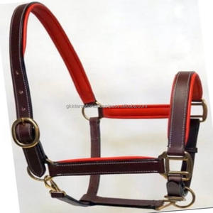 Détesteur de cheval en cuir de créateur classique confortable en cuir véritable rouge rembourré cheval en cuir licou et collier de tête matériel en laiton - Product Image 1