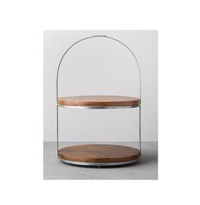 Présentoir à gâteau en bois de luxe avec cadre noir à deux niveaux et à revêtement en poudre en bois à grains naturels - Product Image 3