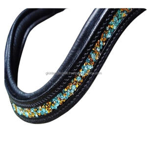 Custom Made Hotfix Bling Crystal Horse Curved Leather Brow Band Acolchado Fancy Decorativo Brow Band Horse Product Proveedores - Product Image 2