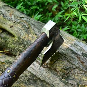 Handmade Custom Viking <b>Axe</b> with Etched Blade Industrial Grade Hunting Hatchet Wood Handle and Leather Sheath - Product Image 5