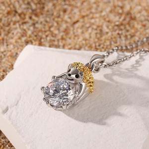 Jeulia Hug Me Prickly <b>Cutie</b> Hedgehog Round <b>Cut</b> Sterling Silver Necklace - Product Image 6