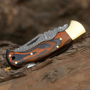 Couteau pliant en acier Damas forgé à la main avec manche en bois, couteaux pliants faits à la main, étui en cuir OEM, vente chaude - Product Image 5