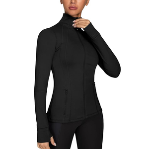 Women Full Sleeve Zipper Stand Collar Solid Black Fitness Jacket Quick Dry Regular Fit All Seasons Leisure <b>Tops</b> - Product Image 4