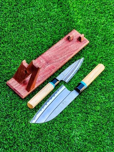 Vente en gros personnalisé de haute qualité OEM ODM ensemble de couteaux de chef en acier au carbone fait à la main magnifiquement conçu manche en bois avec étui en cuir - Product Image 6