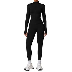 Conjunto de Yoga de manga larga sin costuras para mujer, ropa deportiva sólida para gimnasio, Sujetador deportivo y mallas con chaqueta, chándales de entrenamiento - Product Image 6