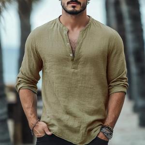 Camiseta informal de manga larga con botones para hombre más vendida, camisa transpirable de algodón suave para ropa de primavera disponible a precio de exportación - Product Image 4