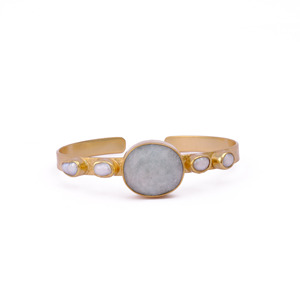 Elegante diseñador ajustable brazalete pulsera Arco Iris piedra lunar bisel conjunto oro textura piedra preciosa moda brazaletes pulseras - Product Image 6