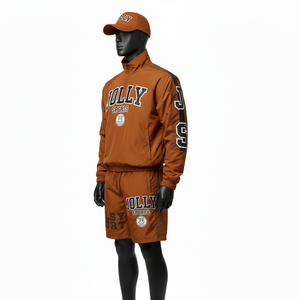 Ensemble de shorts coupe-vent en polyester de qualité supérieure, tissu tissé léger, broderie, impression sérigraphique, ensemble de shorts coupe-vent personnalisés pour hommes - Product Image 5