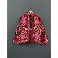 Femmes Unique Ethnique Coton Suzani Broderie À La Main Style Boho Matelassé Tricoté Automne Hiver Veste Courte Conception Bohème