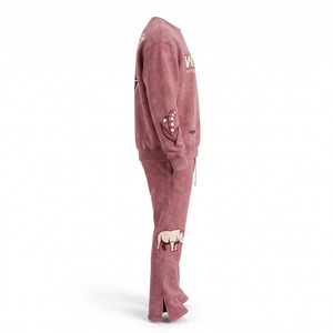 Conjunto de chándal de forro polar cepillado con efecto lavado ácido, sudadera de cuello redondo y pantalones de chándal acampanados, para vinilo termoadhesivo y pedrería, 420 GSM, color rosa lavado - Product Image 5