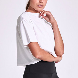 Personalizado de gran tamaño en blanco liso Lose Fit Crop Top Camisetas Bebé Rosa Atlético gimnasio recortado camiseta mujer 2025 - Product Image 3