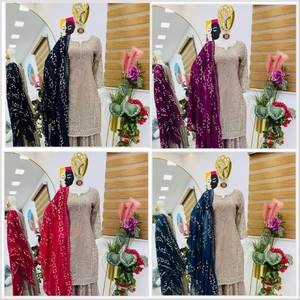 Traje de Palazzo indio paquistaní con bordado pesado de último diseñador con seda de imitación Georgette Dupatta de FabZone para fiestas - Product Image 6