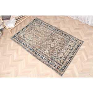 Alfombra Turca Vintage de 4.1x6.4 pies, Alfombra de Lana Azul - Product Image 3