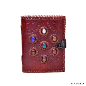 Brass C-lock Handmade Leather Dairy with Stones Sketchbook Travel Dairy Premium Leather Journal Seven Stone - Product Image 5