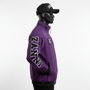 แจ็คเก็ตผ้านิ่มแบบพรีเมียมสำหรับผู้ชายแจ็คเก็ตผ้าฟลีซระบายอากาศได้ดีสีม่วงมีแผ่นแขนเสื้อปรับโลโก้ได้ตามต้องการ - Product Image 3