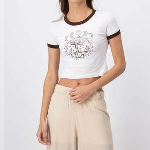 Camiseta corta para mujer más vendida, camiseta lisa para mujer, Top corto de algodón 100%, camisetas de manga corta para mujer - Product Image 3